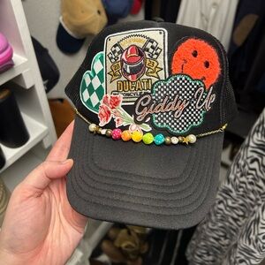 Black Trucker Hat with Colorful Beads + Patches